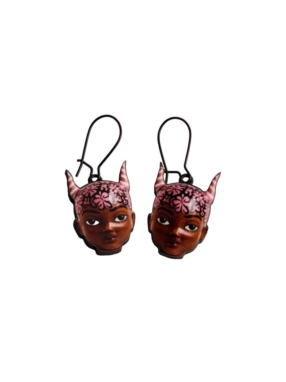 Unique Doll Head Drop Earrings Pink & Black Goth Punk Art Jewelry